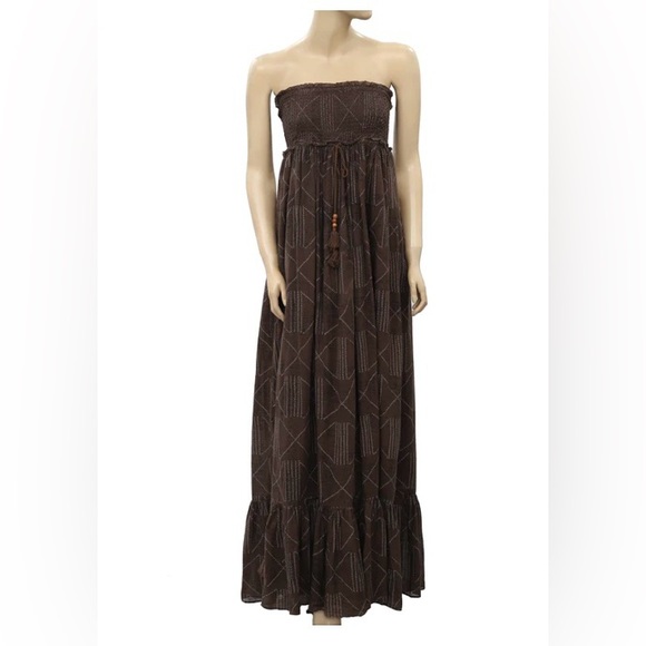 🆕Denim & Supply X Ralph Lauren Halter Tube Beaded Tassles Maxi Boho Dress Brown - Picture 3 of 12